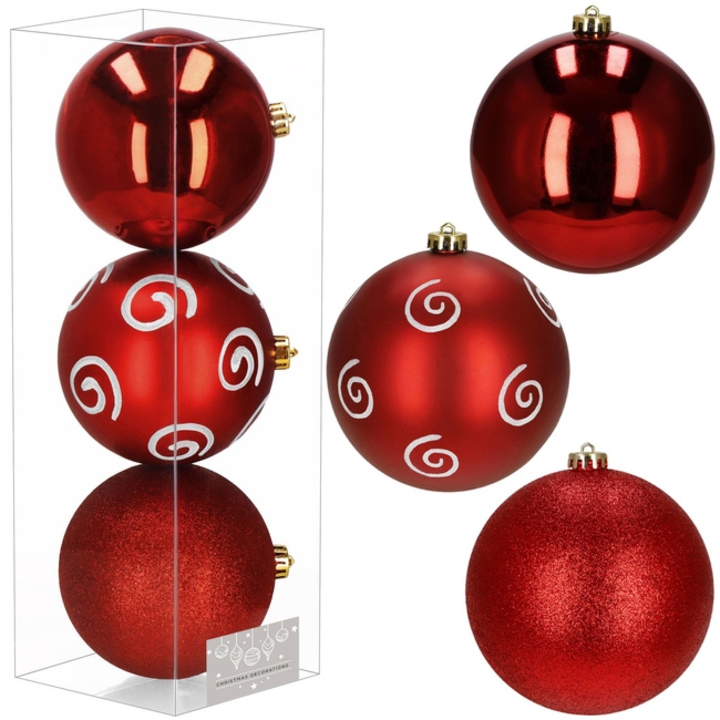 Bombki choinkowe 3 szt. duże ozdoby świąteczne 15 cm nietłukące czerwone