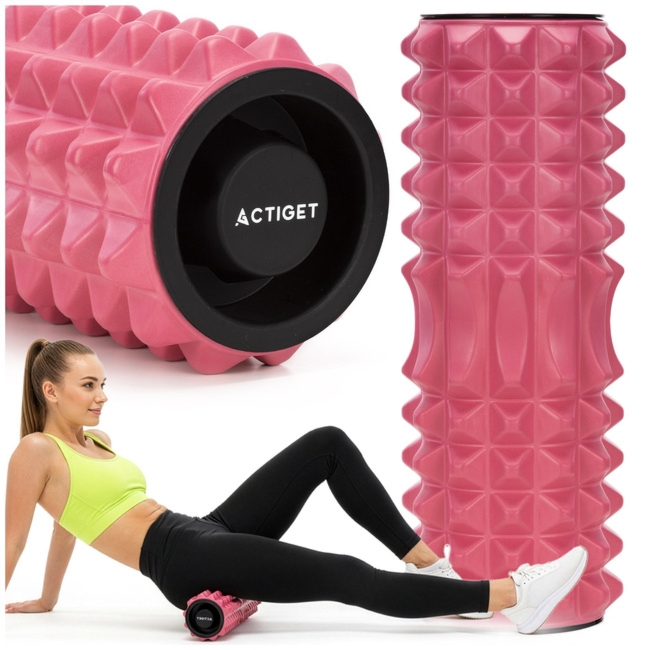 Roller do masażu z wypustkami, wałek piankowy, masażer średnio twardy, różowy