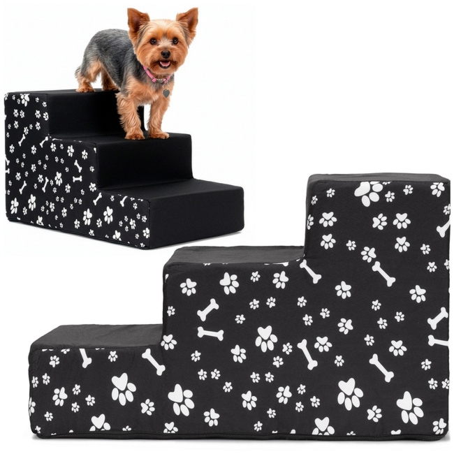 Schodki dla psa do łóżka 30 cm podest, rampa 3-stopniowa, czarne