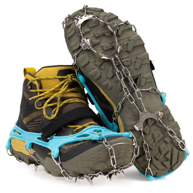 Raczki na buty stalowe antypoślizgowe turystyczne nakładki rozmiar 40-45 turkusowe