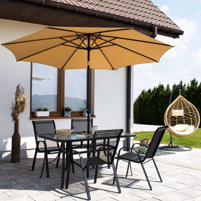 Meble ogrodowe zestaw 8 krzeseł, stalowy stół ze szkłem hartowanym na taras czarny