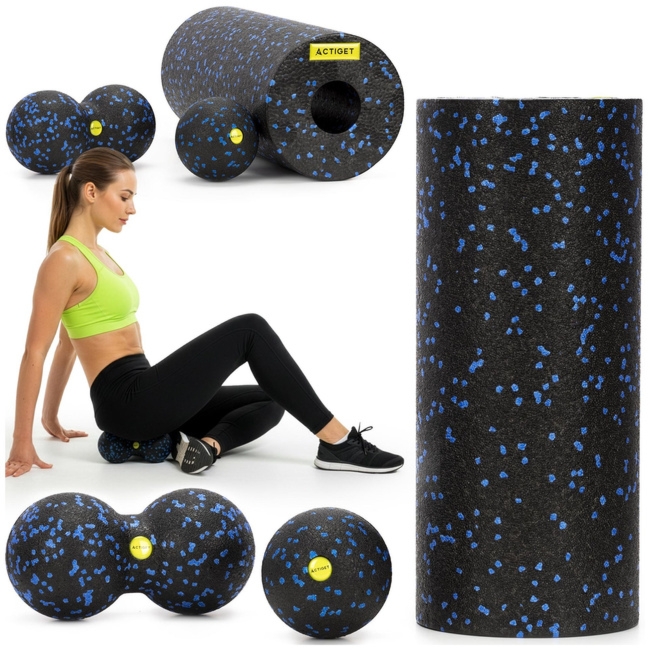 Roller, piłka, podwójna do masażu zestaw akcesorii do masażu, masażer czarno-niebieskie