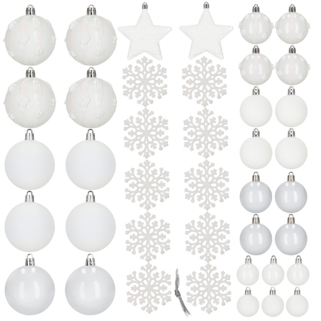Bombki choinkowe 40 szt. zestaw dekoracji świątecznych, nietłukące, białe