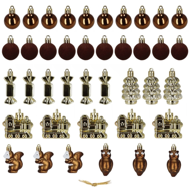 Bombki choinkowe 40 szt. zestaw dekoracji świątecznych, nietłukące, brązowy, złoty, biały