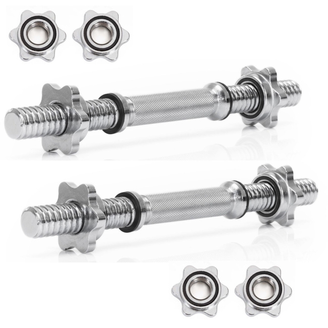 Gryf krótki 36 cm do hantli z zaciskami zestaw 2 szt. gwintowane śr. 28 mm stal chromowana