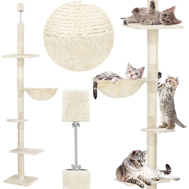 Drapak dla kota sufittowy sizal słupek 240 - 265 cm kremowy