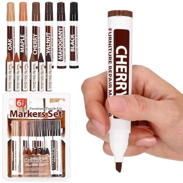 Zestaw naprawczy do mebli pisaki retuszerskie i woski 6 kolorów