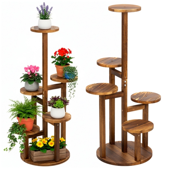 Kwietnik drewniany 6 półek stojak na rośliny 87 cm pionowy, brązowy
