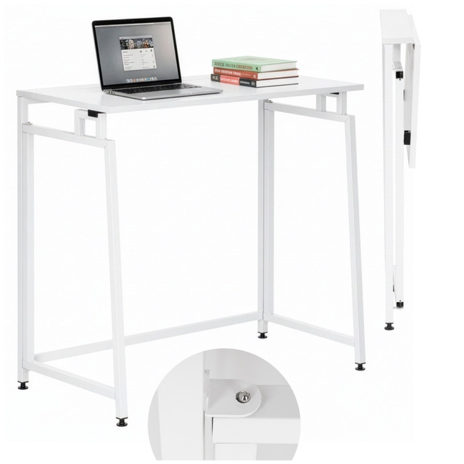 Biurko komputerowe, składane 80 cm stolik do pracy przy komputerze, drewniany, białe