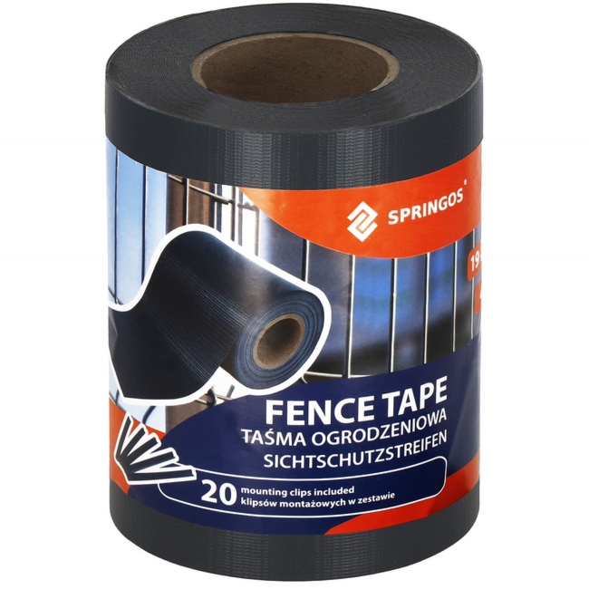 Taśma ogrodzeniowa i klipsy mocujące 20 szt. PVC 35 m x 19 cm 450 g/m2 antracyt