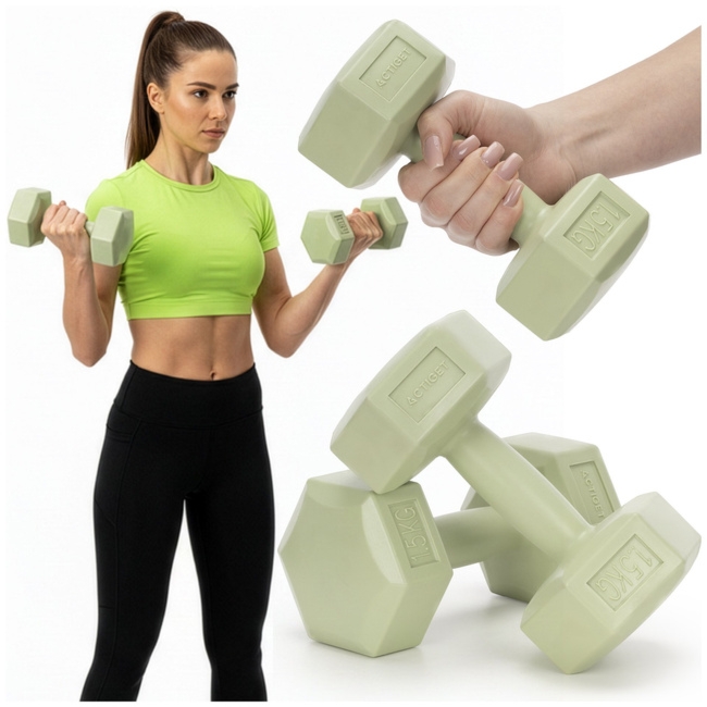 Ciężarki 2x1,5kg hexagonalne do ćwiczeń fitness hantle zestaw 2 szt. zielone