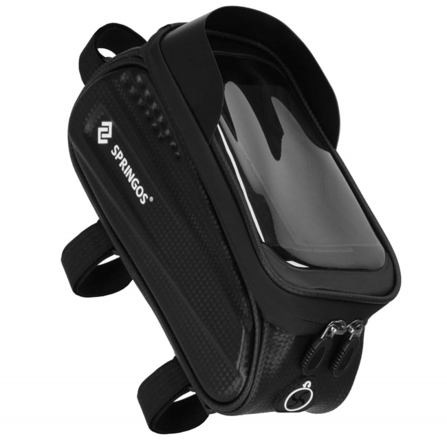 Sakwa rowerowa na ramę z pokrowcem na telefon, torba rowerowa wodoodporna, czarna