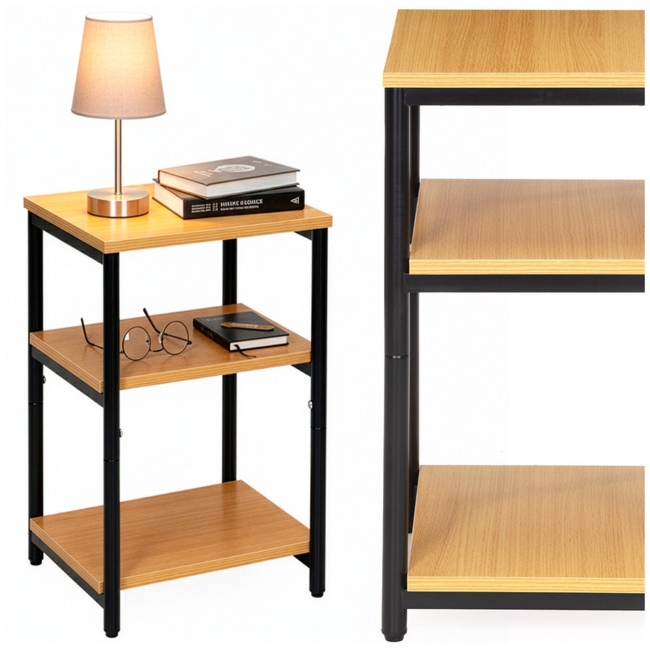 Szafka nocna, stolik z półkami do sypialni 35x31x59 cm nakastnik, jasnobrązowy