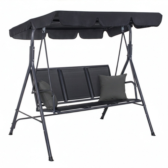 Huśtawka ogrodowa 3 osobowa fiona stalowa do 220 kg z regulowanym daszkiem i poduszkami