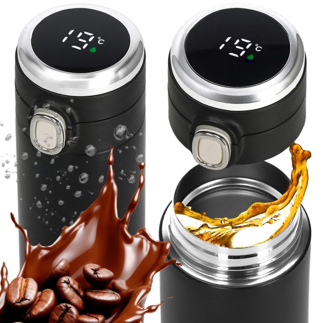 Kubek termiczny 420 ml ze stali nierdzewnej na kawę herbatę, z wyświetlaczem temp. czarny