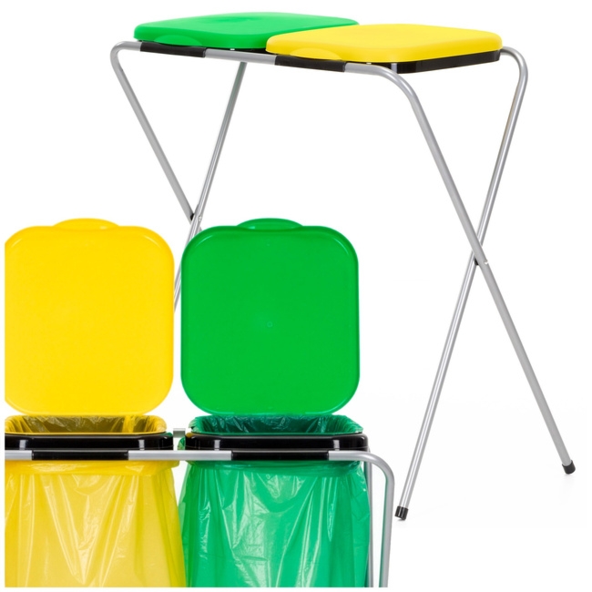 Stelaż na dwa worki do segregacji odpadów, stojak z pokrywami na śmieci
