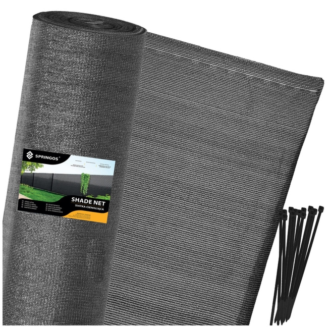 Siatka cieniująca 62% osłonowa 1,5x50 m 65g/m2 100 szt. opasek zaciskowych jasny antracyt