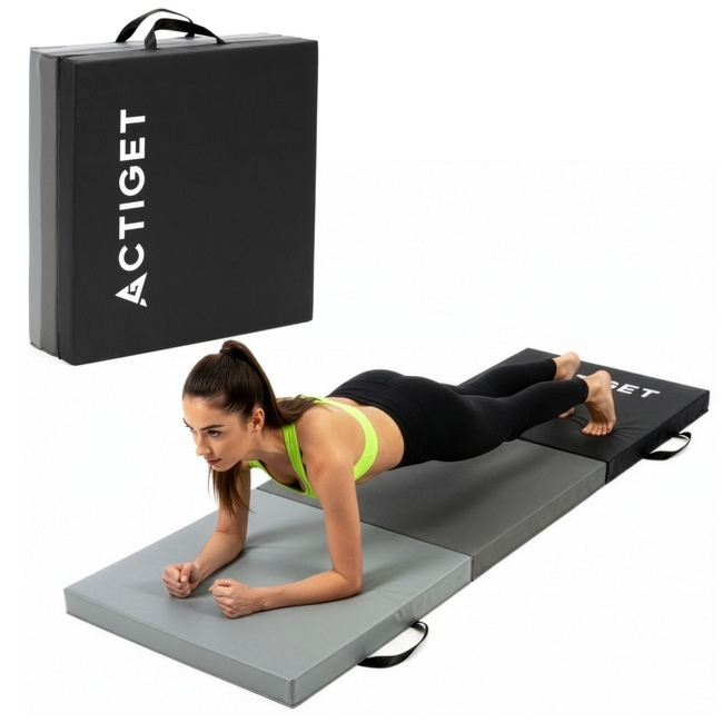 Mata treningowa, materac składany do ćwiczeń 180x60x5,5 cm gimnastyczny, czarno-szary