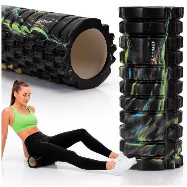 Wałek do masażu, średnio twardy, roller z wypustkami, czarny