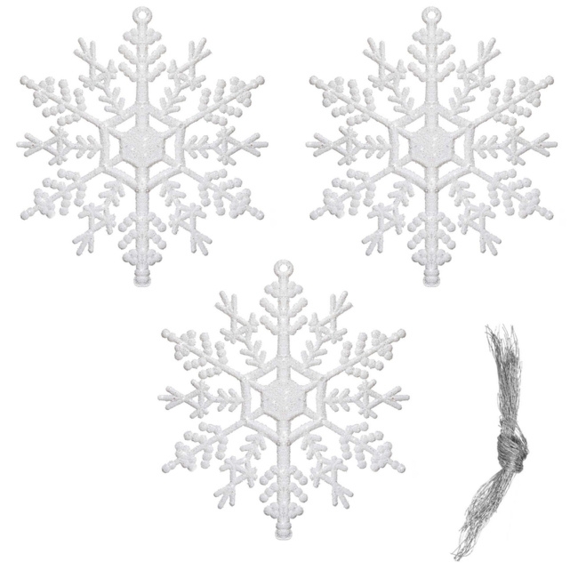 Zawieszka na choinkę śnieżynki 3 szt. ozdoba świąteczna 12 cm biały brokat