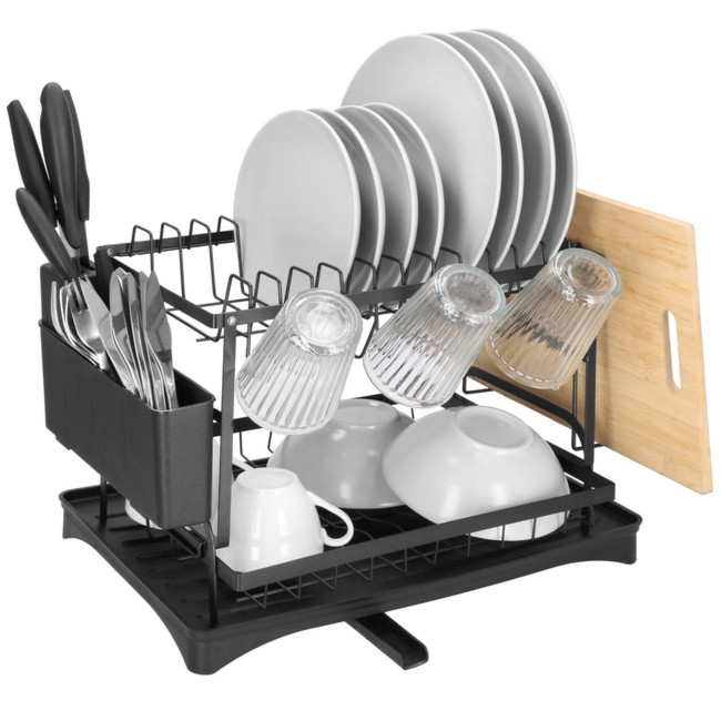 Suszarka do naczyń, dwupoziomowa, ociekacz z tacką, czarna
