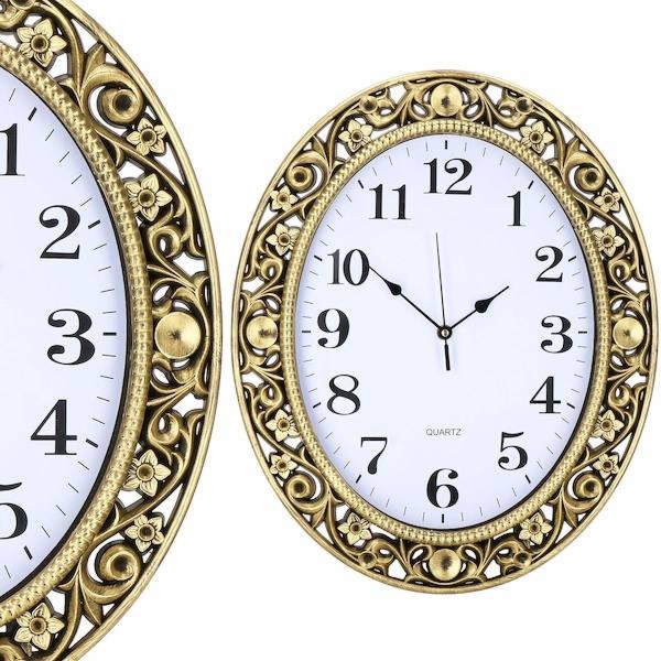 Zegar na ścianę złoty eliptyczny zegar ścienny