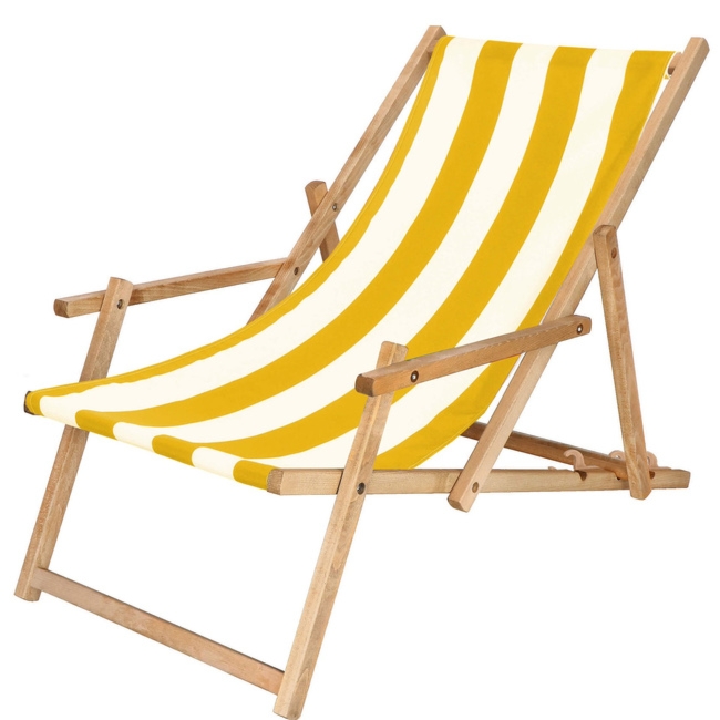 Leżak ogrodowy składany impregnowany z podłokietnikami żółto-biały