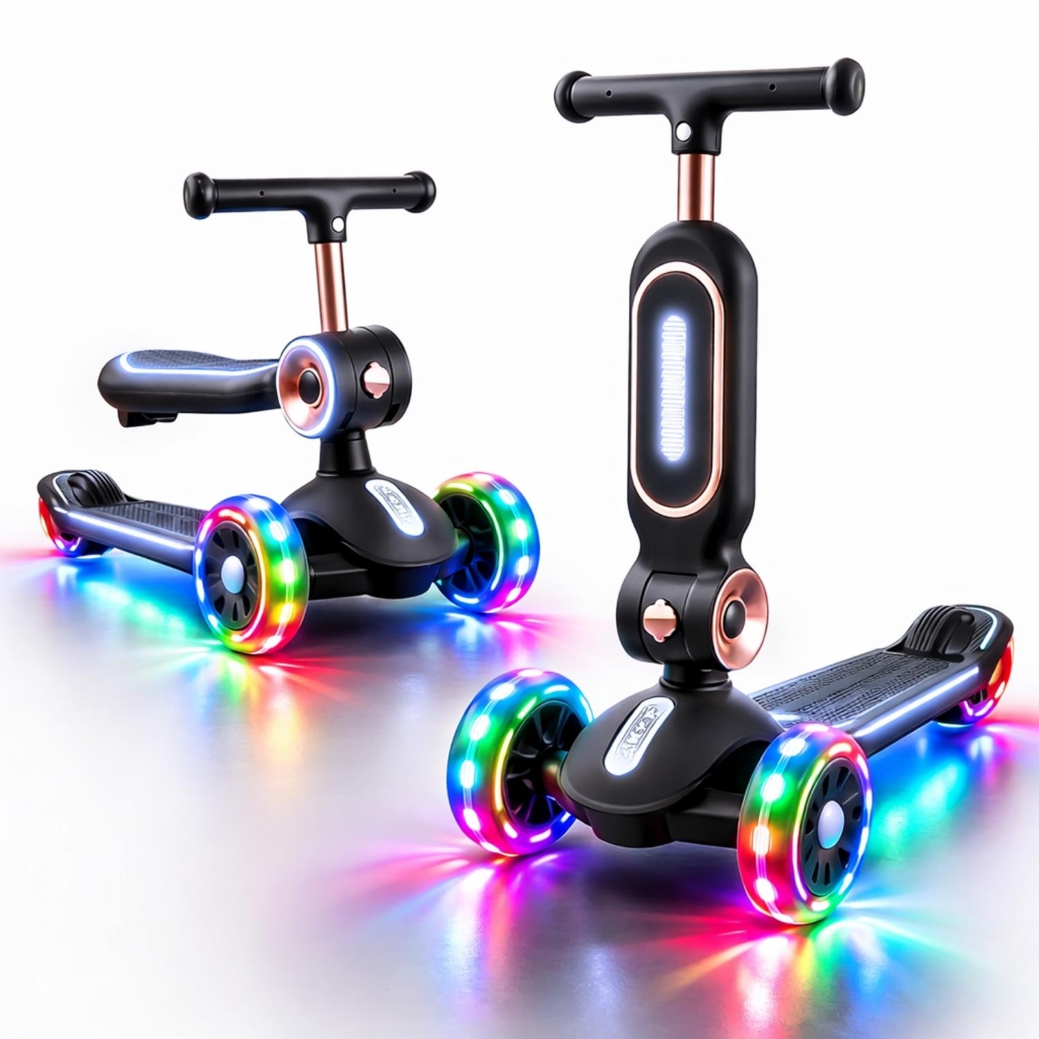 Hulajnoga trójkołowa 2w1 Lemoo RS120 z siedziskiem i kołami LED – regulowana dla dzieci 2–6 lat