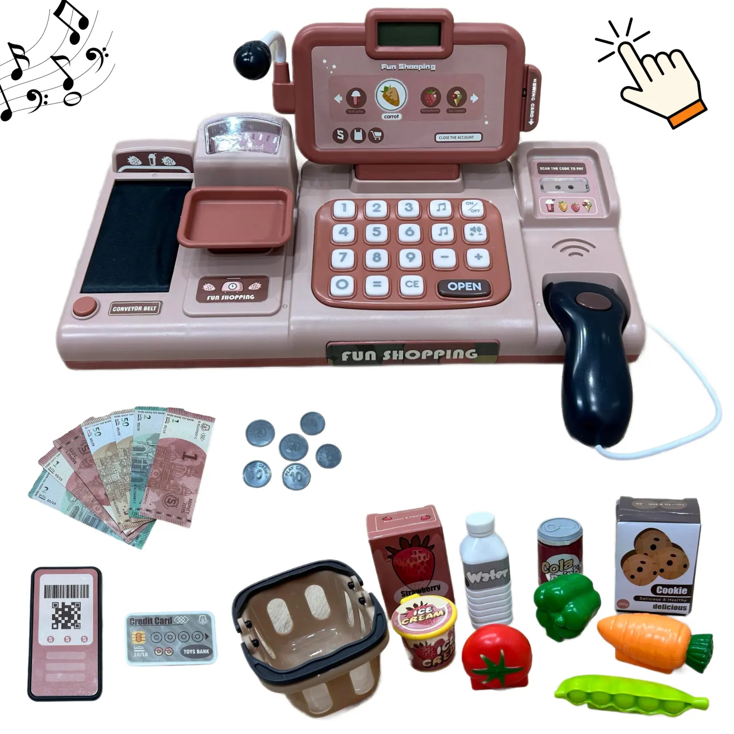 Inteligentna Elektroniczna Kasa Fiskalna dla Dzieci 888J z Dźwiękiem i Skanerem - Edukacyjna Zabawka 3+