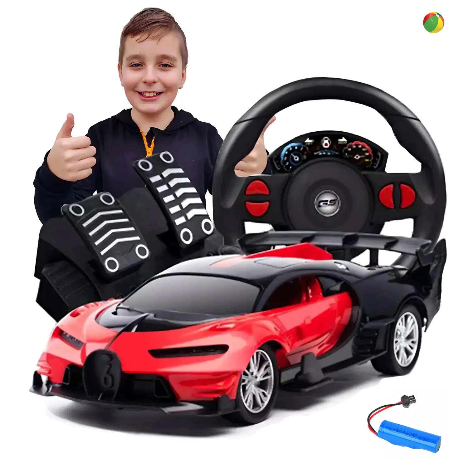 Samochód zdalnie sterowany kierownicą i pedałami dla dzieci - 1:16