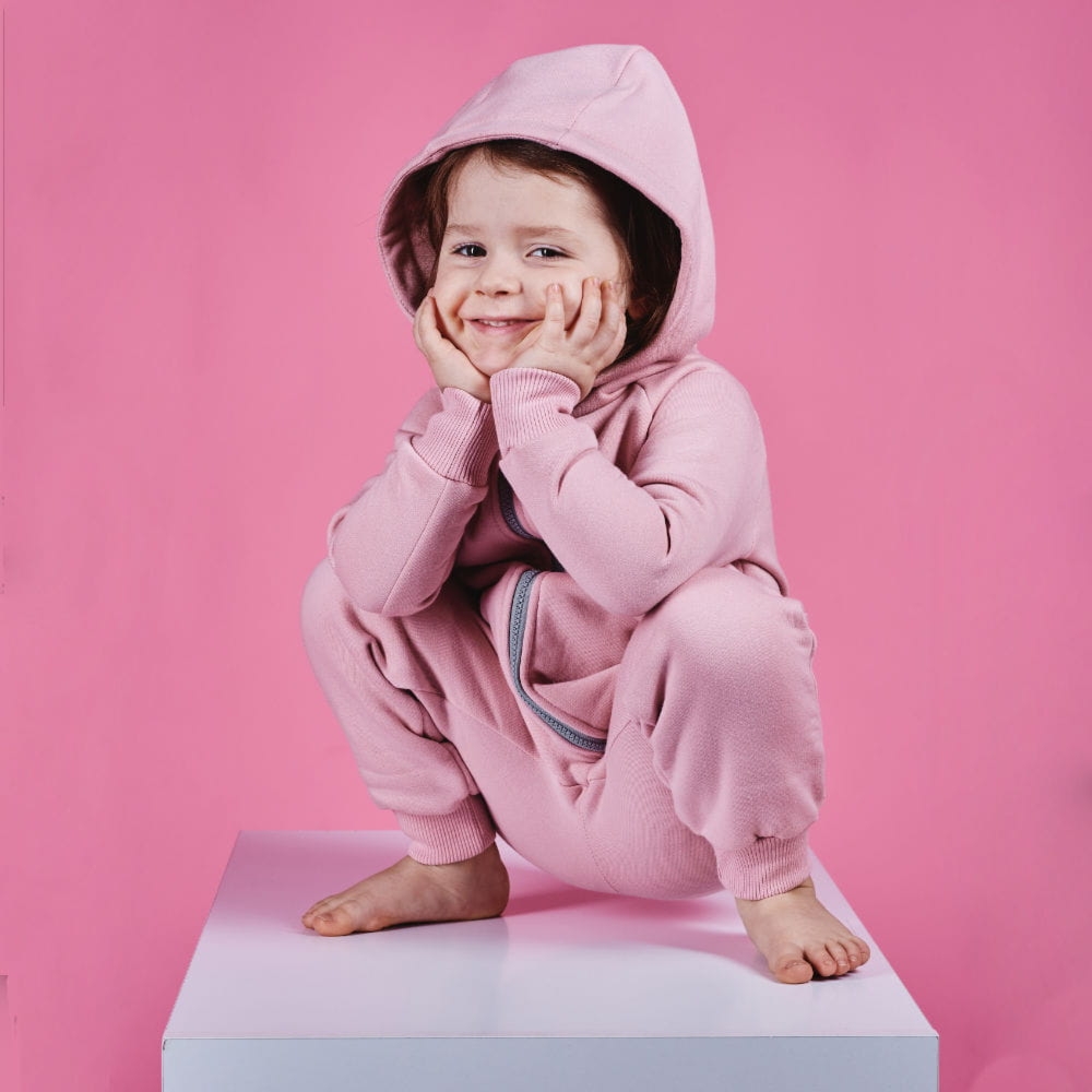 Kombinezon bawełniany dziecięcy z kapturem różowy Rampers - 110-116