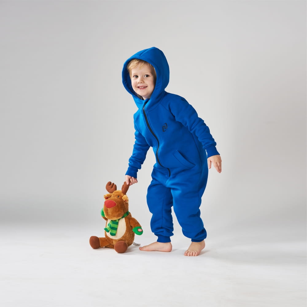 Kombinezon bawełniany dziecięcy z kapturem chabrowy Rampers