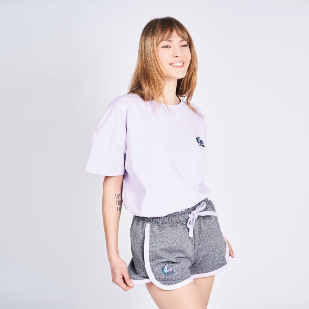 Krótkie spodenki damskie z kieszeniami szaro fioletowe Life Girl - 2XL