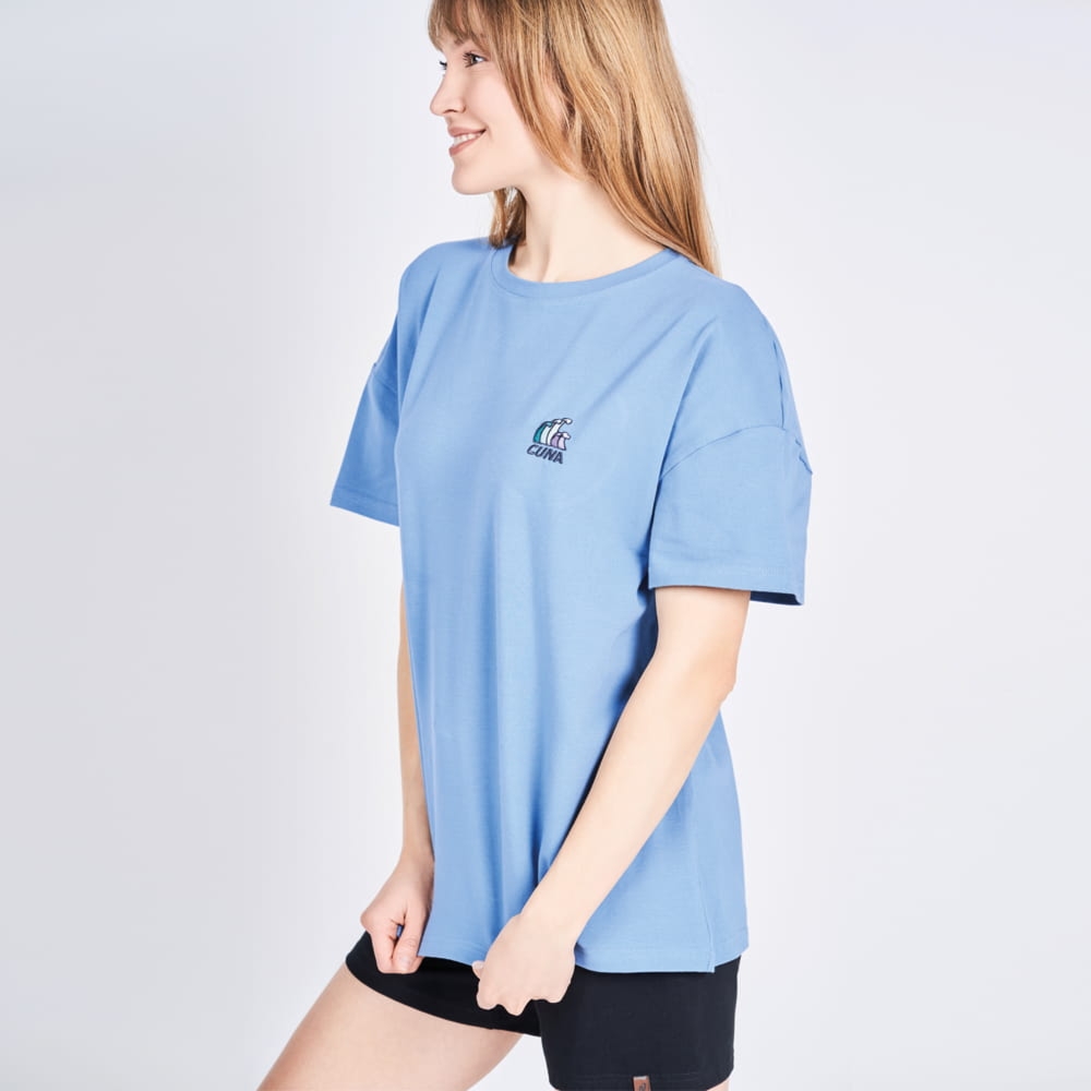 T-shirt bawełniany damski niebieski Tee Oversize Salt Water