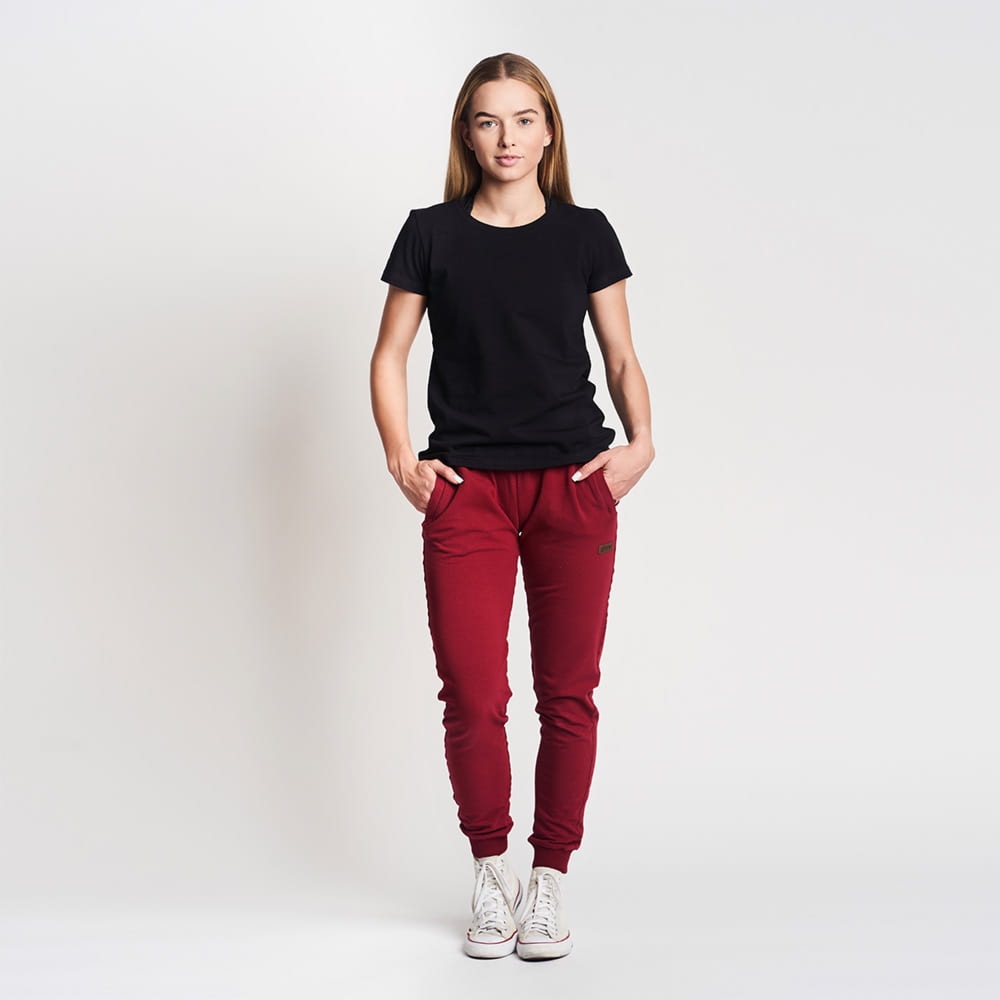 Spodnie dresowe damskie bordowe Slim Line