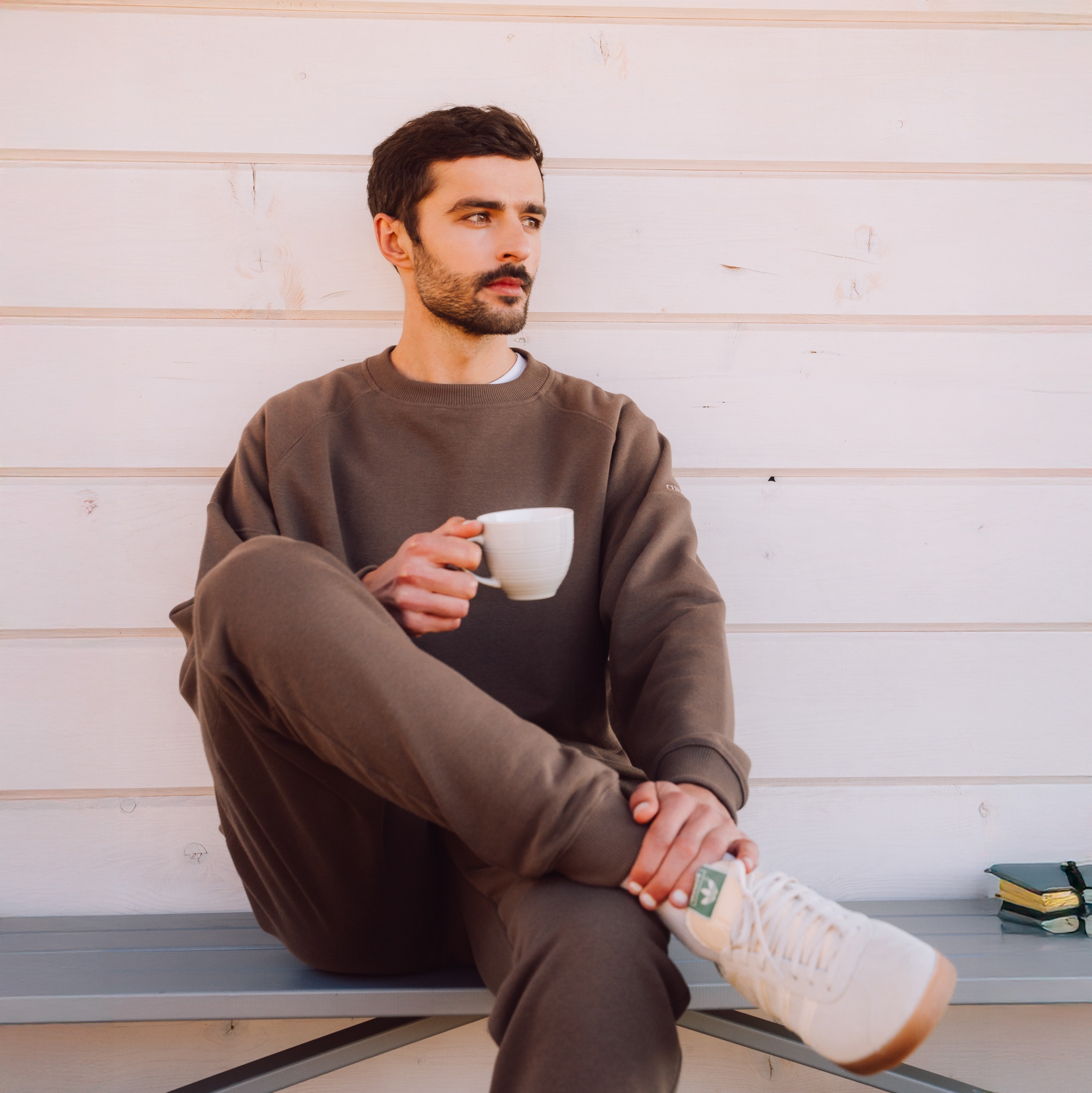 Spodnie bawełniane męskie mleczna czekolada Easy Long - LARGE