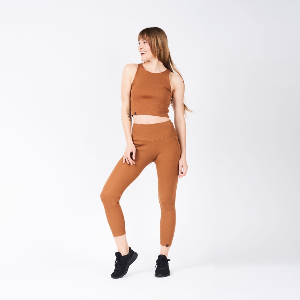 Set bawełniany damski karmelowy top + legginsy + bikery Homy - 2XL