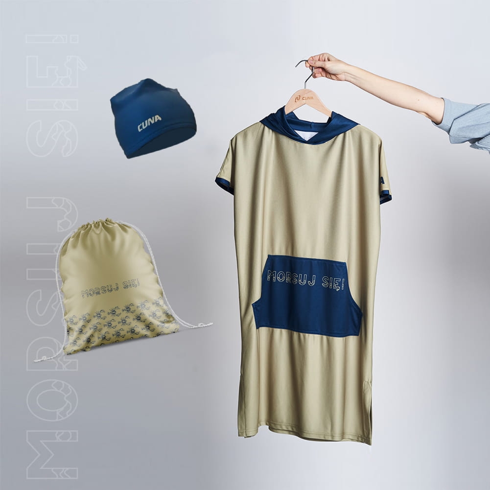 Zestaw dla morsów peleryna unisex oliwkowa + worek + czapka - SMALL