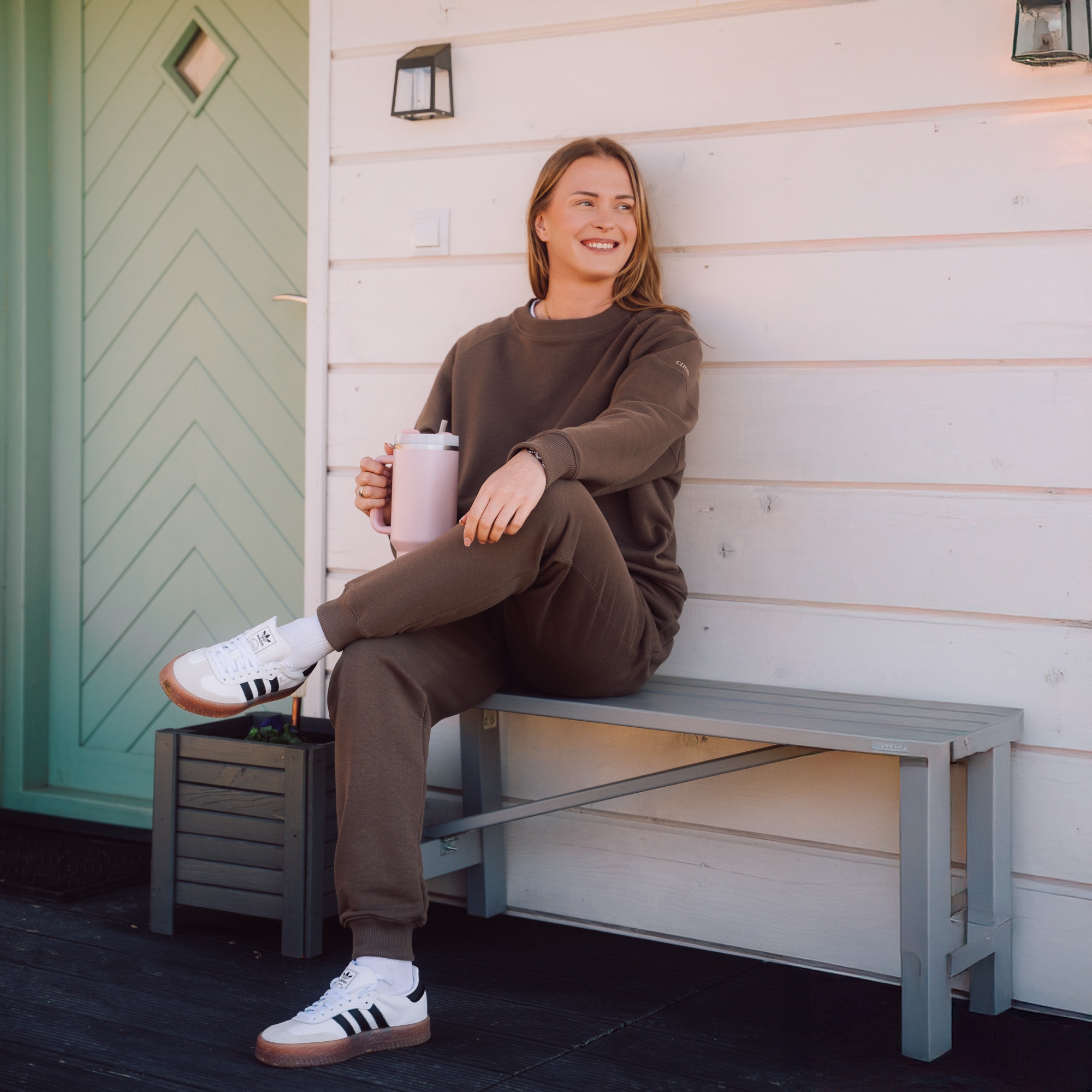 Spodnie bawełniane damskie mleczna czekolada Easy Long - LARGE