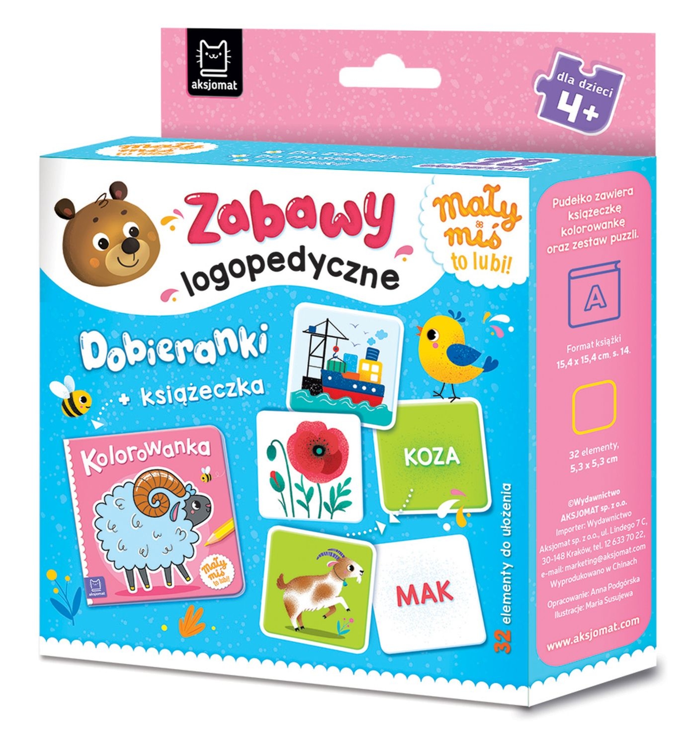 Mały miś to lubi Zabawy logopedyczne. Dobieranki książeczka