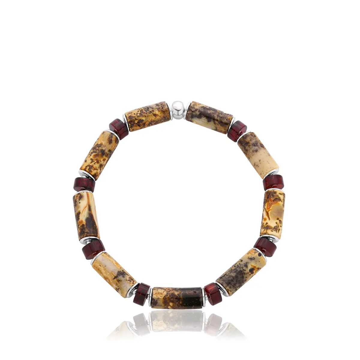 Bransoletka na gumce walec z jasnym bursztynem Orn