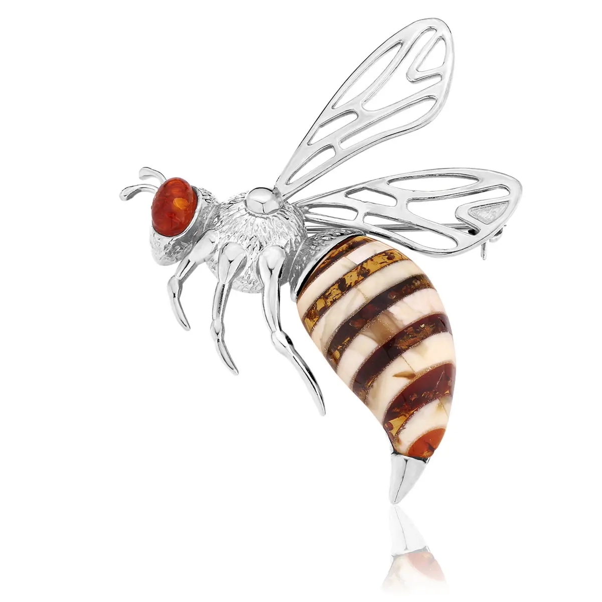 Broszka srebrna pszczoła z bursztynem Big Bee