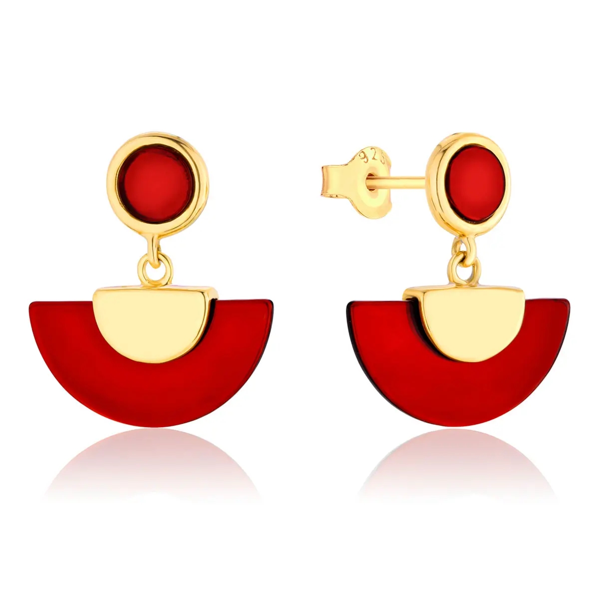 Kolczyki srebrne pozłacane z wiśniowym bursztynem Admire