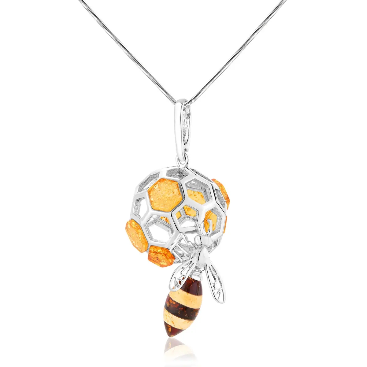 Zawieszka srebrna pszczoła z bursztynem Busy Bee II