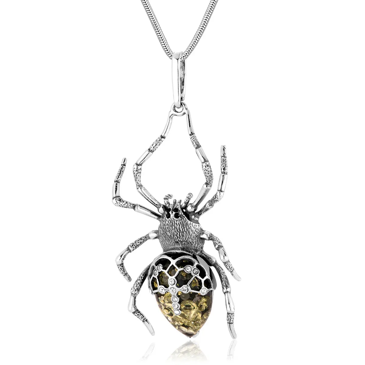 Zawieszka srebrna pająk z zielonym bursztynem Cross Spider