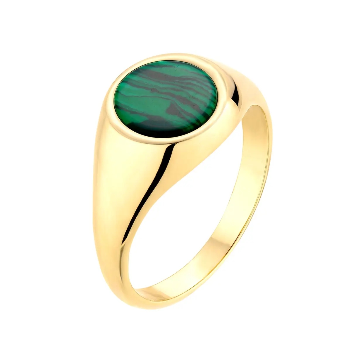 Sygnet srebrny pozłacany z malachitem Circle - 11