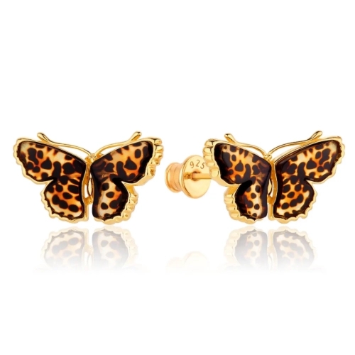 Kolczyki srebrne pozłacane motyle z bursztynem Butterfly Rustle