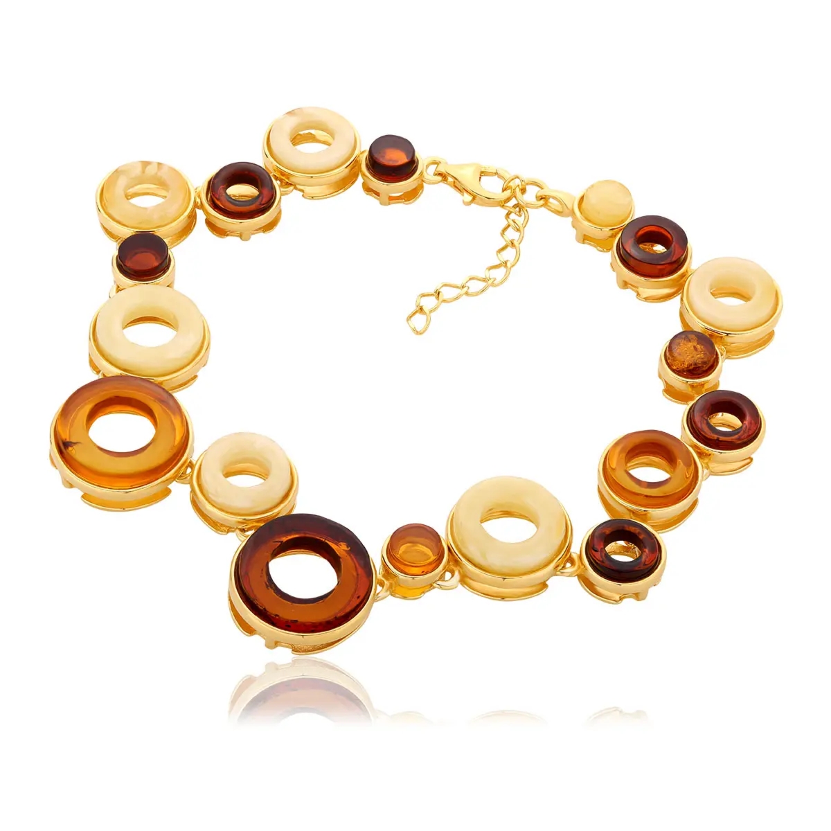 Bransoletka srebrna pozłacana z kolorowym bursztynem Circle