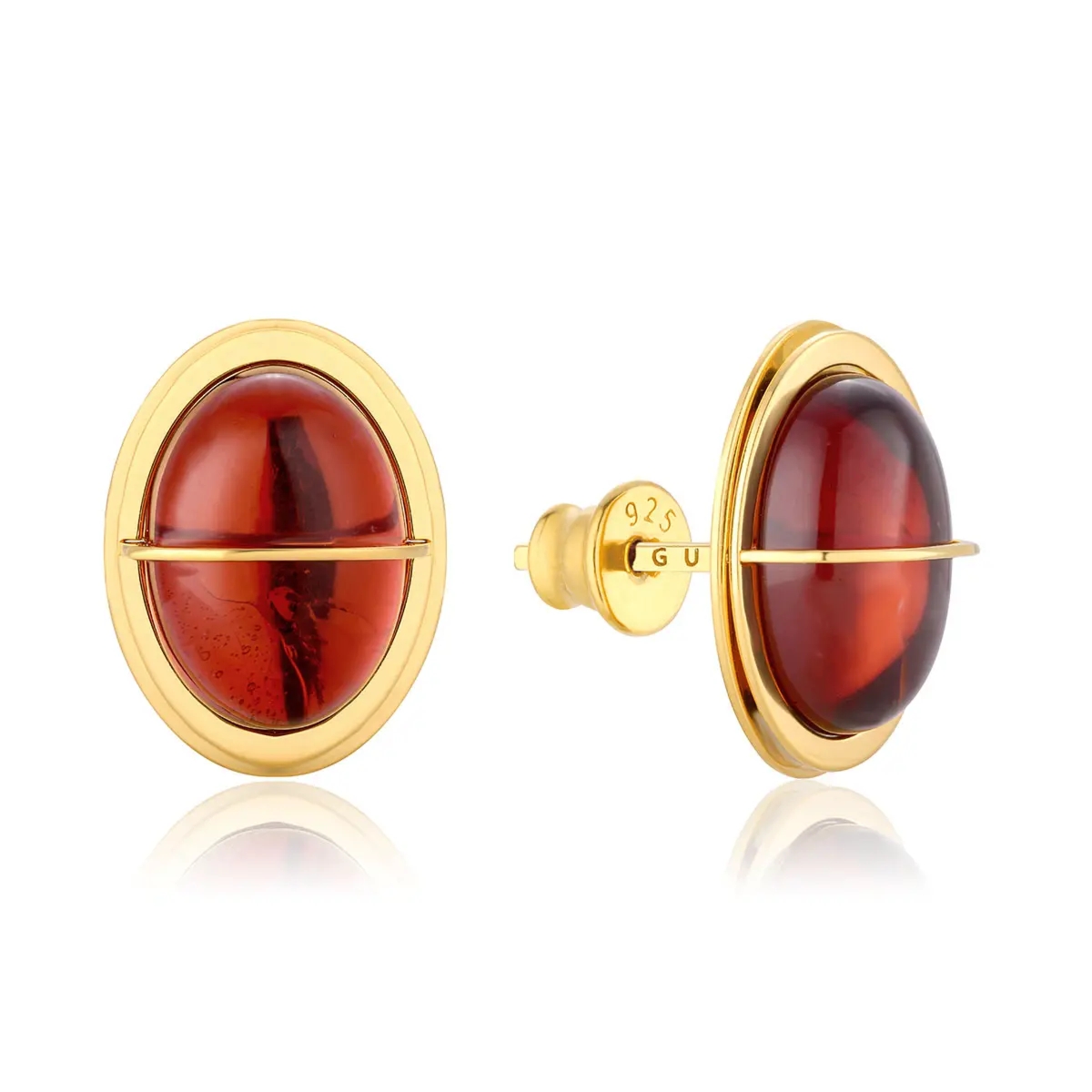 Kolczyki sztyft srebrne pozłacane z wiśniowym bursztynem lawaiia