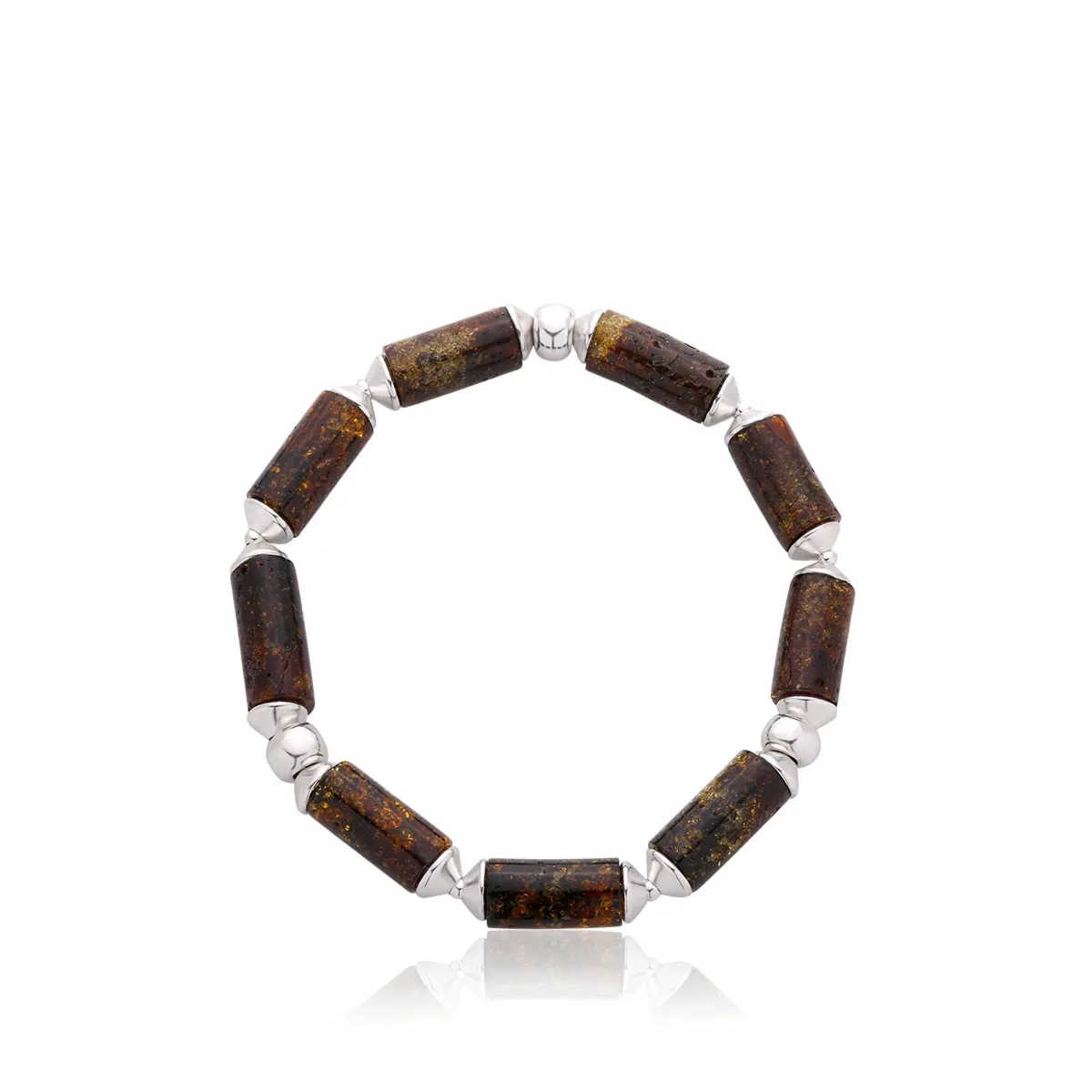 Bransoletka na gumce walec z ciemnym bursztynem Bork